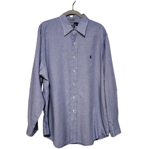 POLO RALPH LAUREN Andrew Mens 17 Neck 34/35 Blue Gingham Button Down Preppy - Picture 2 of 12